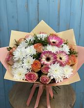 Букет цветов из:  Розы, Герберы и Хризантемы в Ленинском Ставропольского края