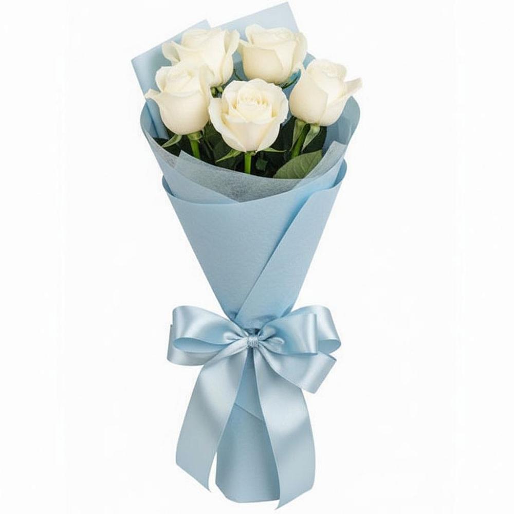 Букет 5 Белых роз Проуд в Ленинском Ставропольского края