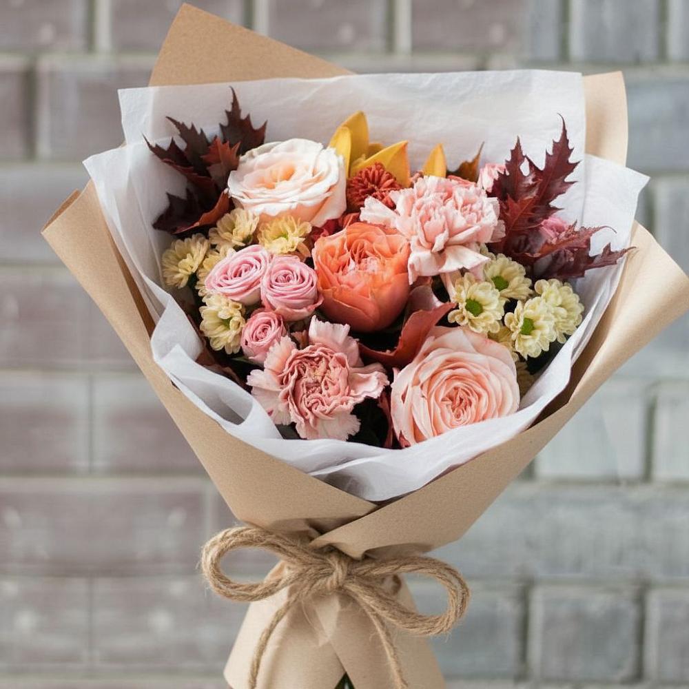 Букет цветов из: Гвоздики, Хризантемы и Розы в Ленинском Ставропольского края