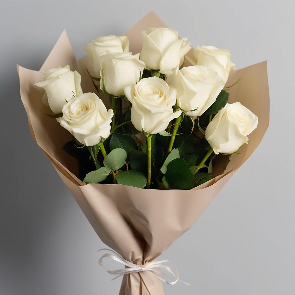 Букет 9 Белых роз Эдлесс Лав в Ленинском Ставропольского края