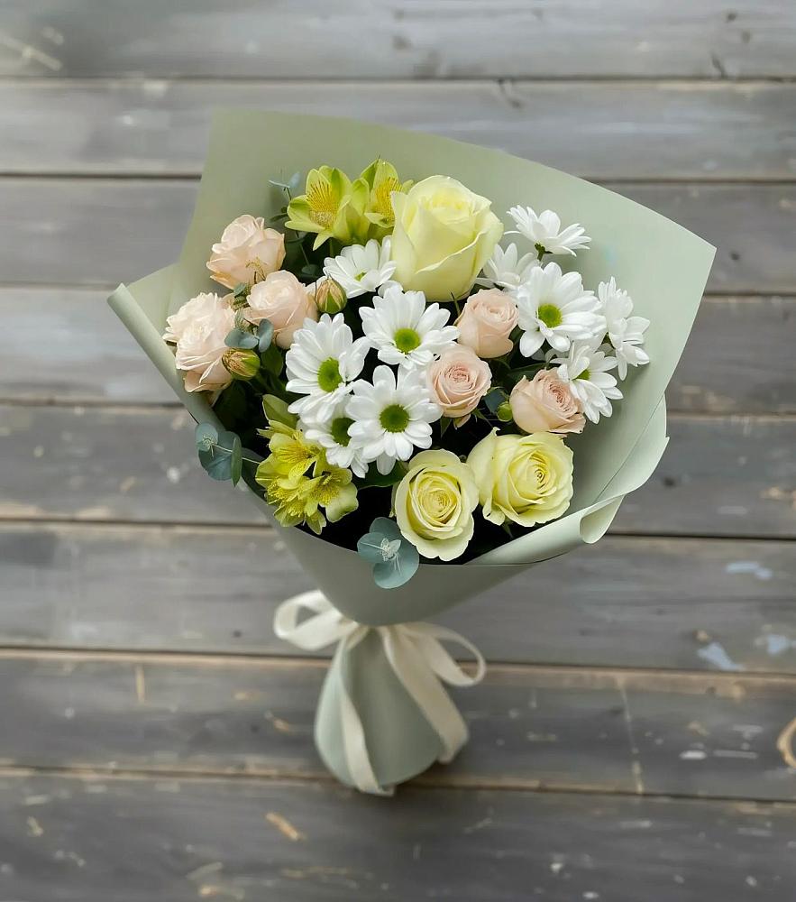 Букет цветов из: Альстромерии, Розы и Хризантемы в Ленинском Ставропольского края