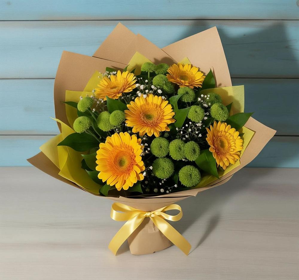 Букет цветов из: Герберы и Хризантемы в Ленинском Ставропольского края
