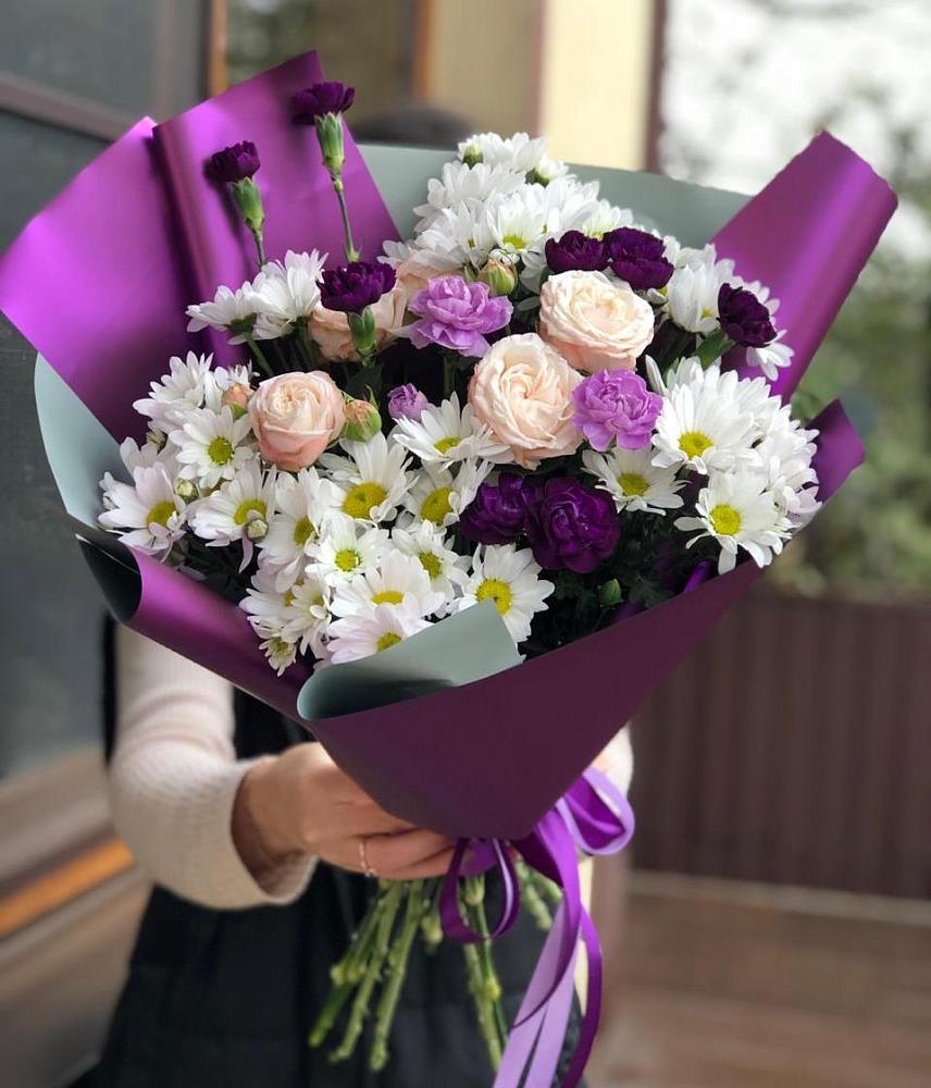 Букет цветов из: Хризантемы, Гвоздики и Розы в Ленинском Ставропольского края