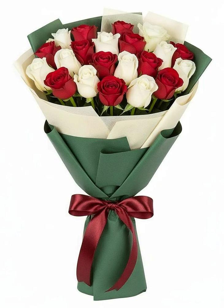 Букет Микс из красных и белых роз в Ленинском Ставропольского края