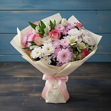 Букет цветов из:  Хризантемы, Альстромерии и Розы в Ленинском Ставропольского края