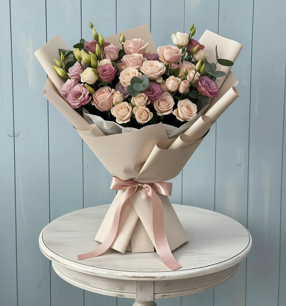 Букет цветов из: Розы и Лизиантусы в Ленинском Ставропольского края