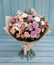 Букет цветов из:  Хризантемы, Розы и Альстромерии в Ленинском Ставропольского края