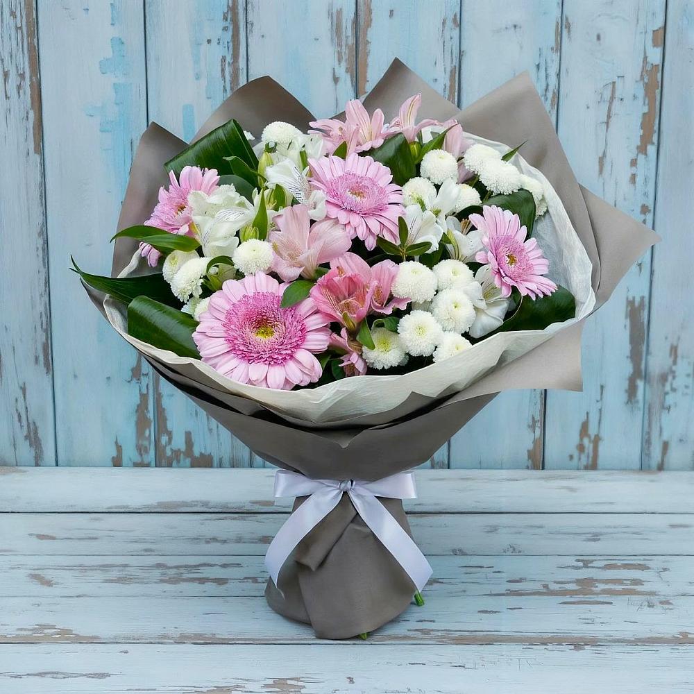 Букет цветов из: Герберы, Альстромерии и Хризантемы в Ленинском Ставропольского края