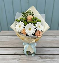 Букет цветов из:  Герберы, Розы и Хризантемы в Ленинском Ставропольского края