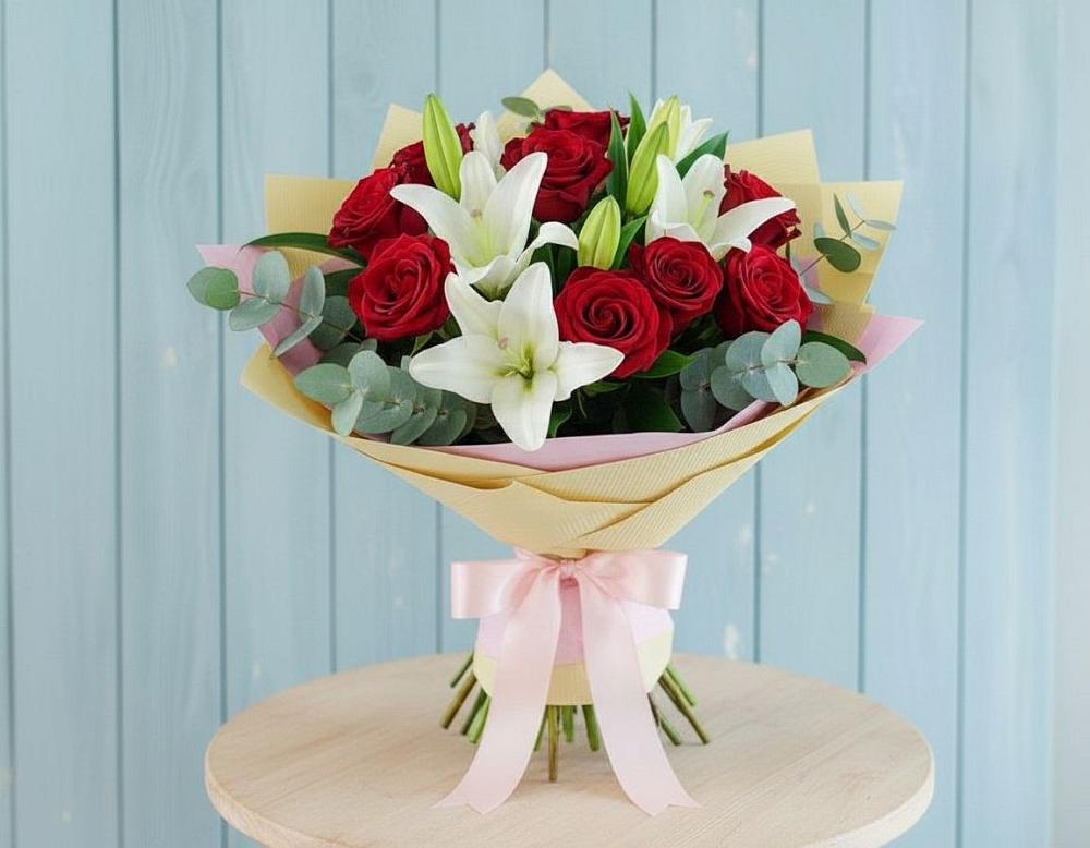 Букет цветов из: Лилии и Розы в Ленинском Ставропольского края